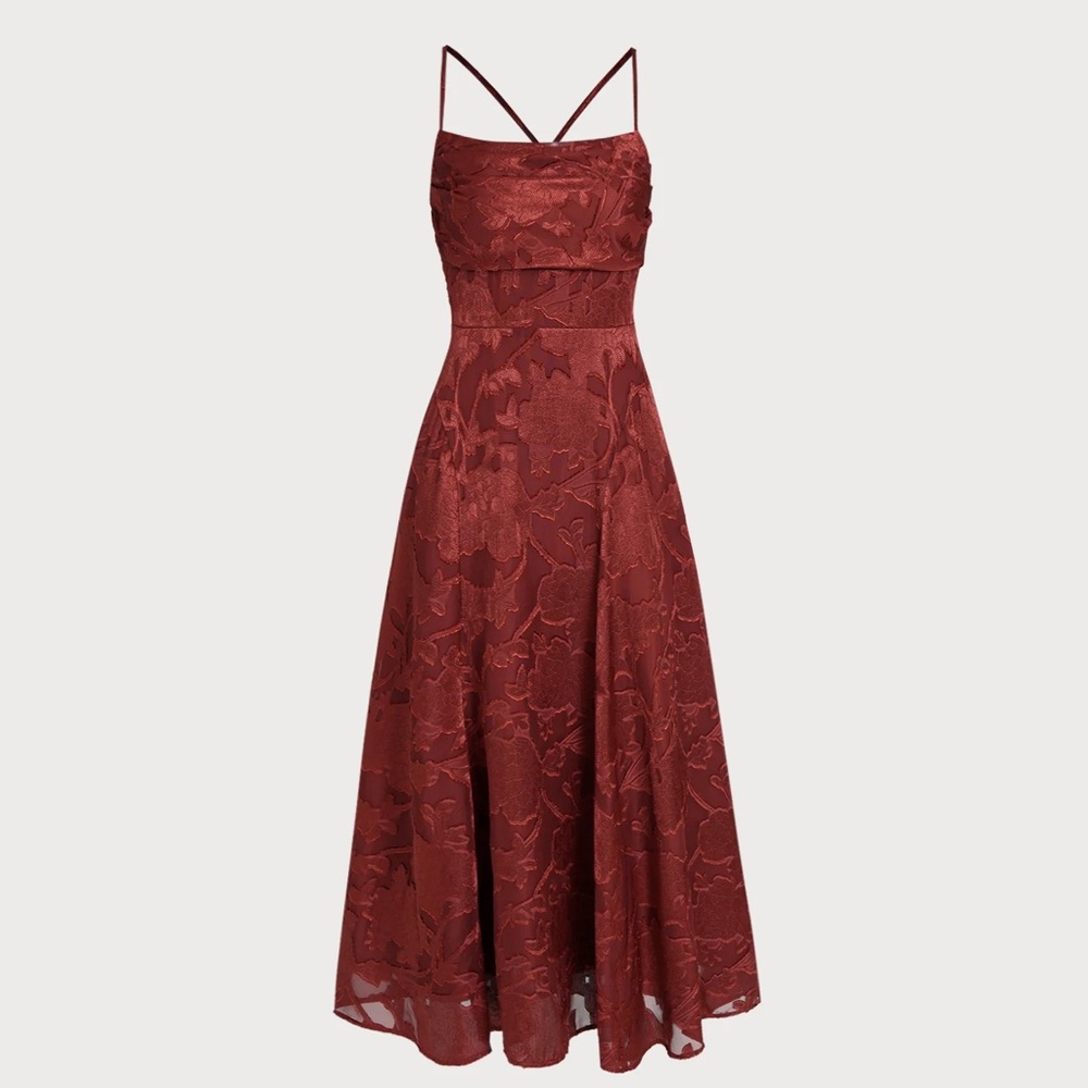 Rihoas Brick Red X Cross Floral Maxi Dress